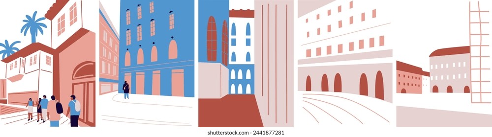 Architecture landscape set. Banner travel trip. For social networks, advertising or logo Travel agency