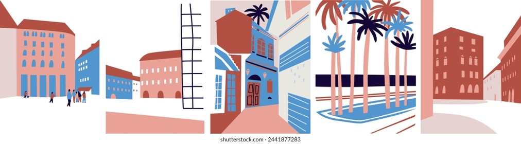 Architecture landscape set. Banner travel trip. For social networks, advertising or logo Travel agency