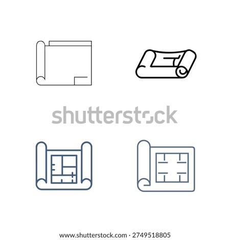 Architecture layout symbols, construction drafting icons, engineering sketches