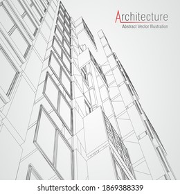 Architecture line background. Building construction sketch vector abstract. Modern city 3d project. Technology geometric grid. Wire blueprint house. Digital architect innovation wireframe.