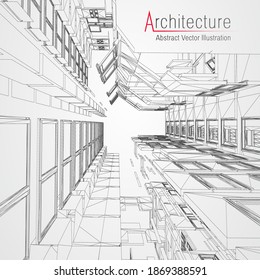 Architecture Line Background Building Construction Sketch Stock Vector ...