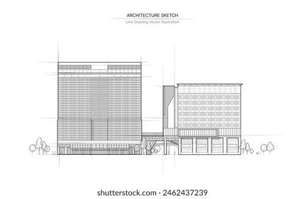 Architecture line drawing.
Cityscape Sketch, Vector Sketch. Architecture Illustration.