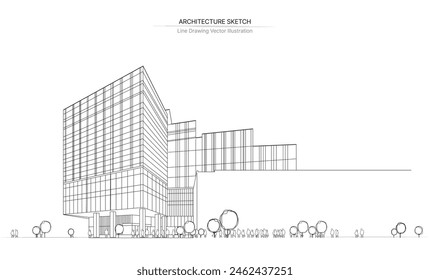 Dibujo de línea de arquitectura.
Esbozo de paisaje urbano, Esbozo de Vector. Ilustración de arquitectura.