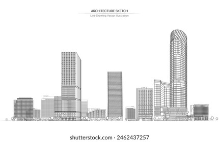 Architecture line drawing.
Cityscape Sketch, Vector Sketch. Architecture Illustration.
