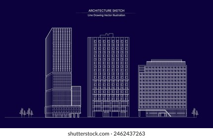 Architecture line drawing.
Cityscape Sketch, Vector Sketch. Architecture Illustration.