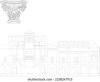 Perspectiva del plan de trazado de líneas de arquitectura de los edificios históricos de Irán desde la antigüedad hasta la modernidad
