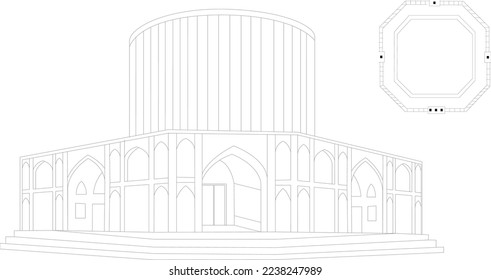 Architecture line drawing plan perspective Iran's historical buildings from ancient to contemporary