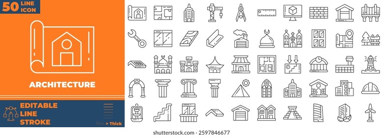 Architecture Line Editable Icons set. Vector illustration in modern thin line style of architecture icons: Build, Site, Crane, Foundation, etc