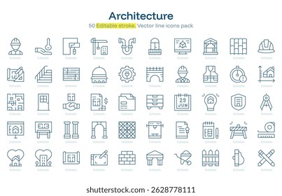 Architecture line icon pack. Architecture Stroke icon set. Editable Stroke icon