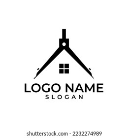 Architecture logo. Compass gauge, technical tool, work of the architect. Ruler, pencil logo design