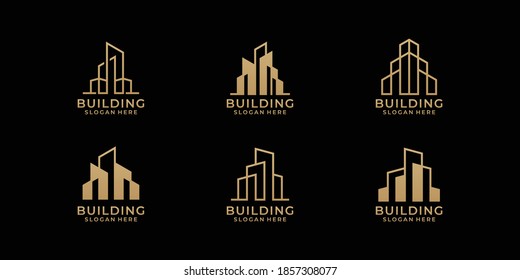 Architecture logo design bundle in line art style