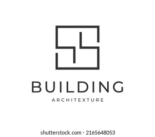 Diseño del logotipo de arquitectura con la letra inicial de la ilustración del vector S