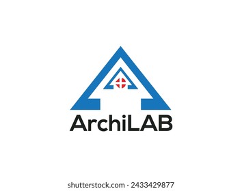Architecture logo design vector with blue color.