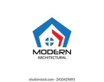 Architecture logo design vector with blue color.