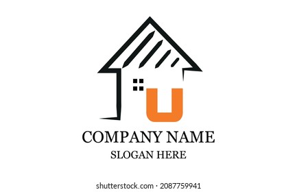 Architecture logo design, vector design template of construction company brand, real estate sign with letter U.