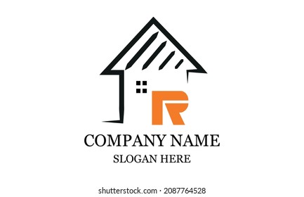 Architecture logo design, vector design template of construction company brand, real estate sign with letter R.