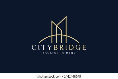 Architecture logo formed with simple line in gold color