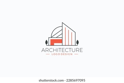 Architecture logo fromed with simple line in orange color	
