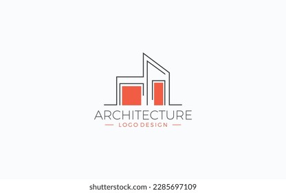 Architecture logo fromed with simple line in orange color	
