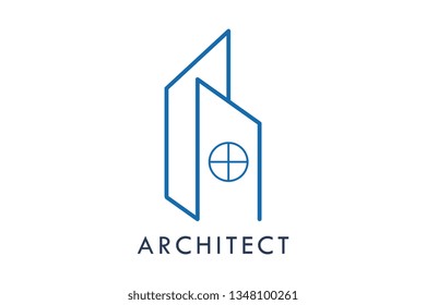 Architecture logo icon minimal design blue color template