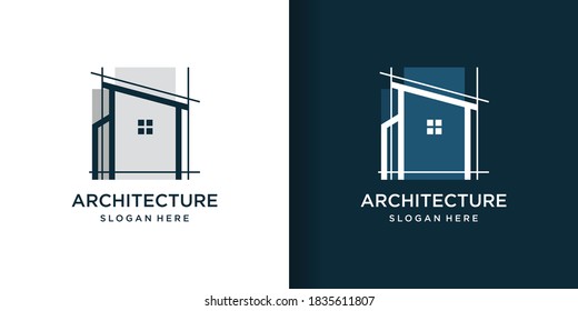 Architecture logo with line art style, building, unique, Premium Vector