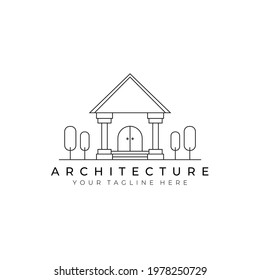 architecture logo line art vector illustration design. creative outdoor nature building minimalist monoline outline linear simple modern house construction home roof apartment
