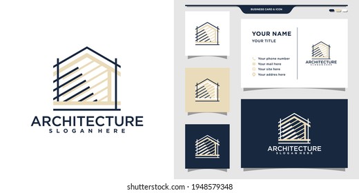 Architecture logo with linear style and business card design. Illustration, inspiration for construction logo and business card. Premium Vector