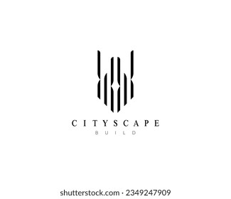 Architecture logo. Modern building, apartment complex, real estate, property, residence, cityscape, skyscraper and city landscape logo design concept.