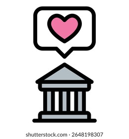 Architecture love passion icon flat line style illustration representing deep appreciation and dedication to design, suitable for creative portfolios, architectural branding, and inspirational design