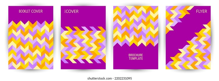 Architecture magazine cover layout set graphic design. Modernism style vintage placard mockup set vector. Mosaic geometric elements theme A4 cover design