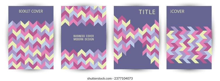Architecture magazine cover layout set geometric design. Memphis style digital journal template set vector. Tile geometric shapes composition vertical cover design
