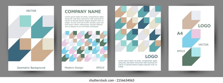 Architecture magazine cover template collection A4 design. Memphis style material journal mockup collection vector. Tile geometric shapes composition A4 card design