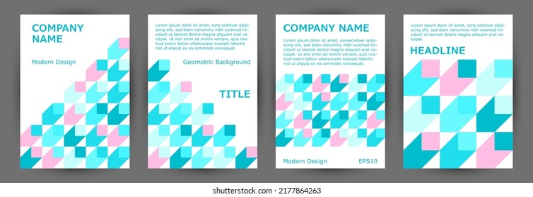 Architecture magazine front page layout collection vector design. Minimalist style material front page template collection vector. Mosaic geometric shapes composition A4 cover design