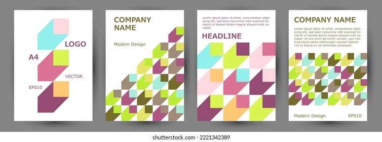 Architecture magazine front page layout collection geometric design. Minimalist style vintage banner mockup collection Eps10. Mosaic geometric elements backdrop vertical cover design