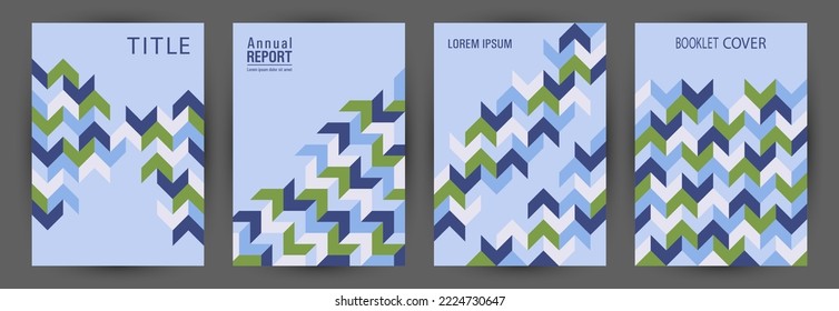 Architecture magazine front page layout set graphic design. Swiss style vintage title page template set vector. Tile geometric shapes composition vertical card design