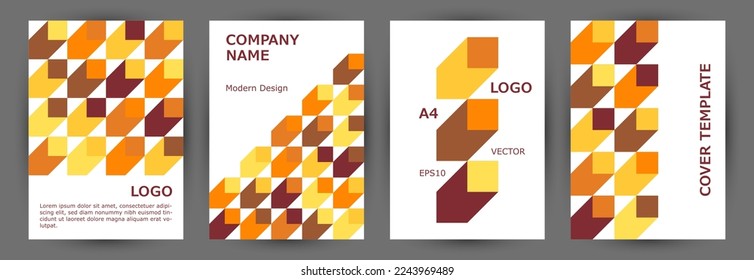 Architecture magazine front page layout collection vector design. Bauhaus style colorful voucher mockup collection vector. Tile geometric shapes pattern vertical card design