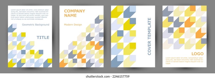 Architecture magazine front page layout collection geometric design. Suprematism style trendy placard mockup collection Eps10. Tile geometric elements composition A4 cover design