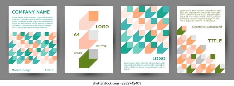 Architecture magazine front page layout collection graphic design. Memphis style hipster poster layout collection vector. Mosaic geometric shapes background vertical card design