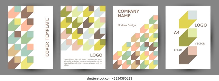 Architecture magazine front page layout collection vector design. Memphis style premium banner mockup collection vector. Tile geometric shapes texture A4 card design