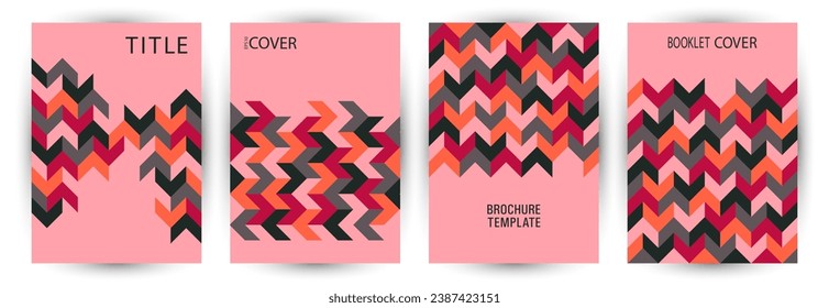 Architecture magazine front page layout set A4 design. Bauhaus style cool flyer template set vector. Tile geometric shapes texture A4 cover design