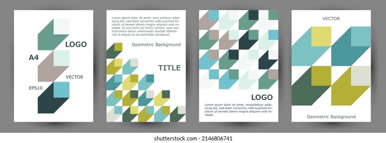 Architecture magazine front page mokup collection vector design. Modernism style retro folder template collection vector. Tile geometric elements background A4 cover design