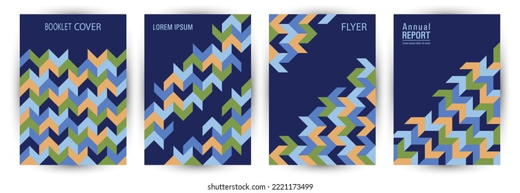 Architecture magazine front page mokup set graphic design. Memphis style digital journal layout set vector. Tile geometric elements composition A4 cover design