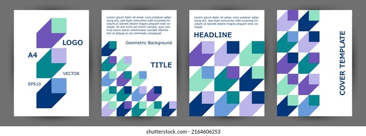 Architecture magazine front page template collection graphic design. Minimalist style hipster pamphlet layout collection vector. Tile geometric shapes structure A4 card design