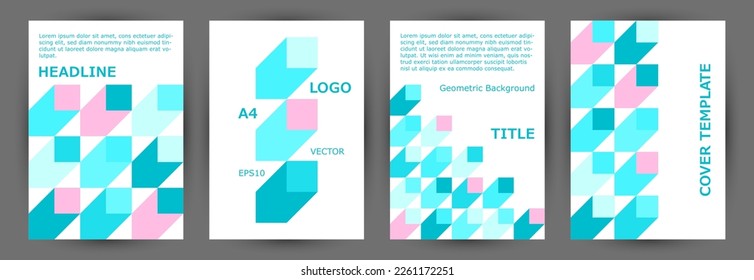 Architecture magazine front page template collection graphic design. Swiss style simple voucher template collection Eps10. Tile geometric shapes background A4 cover design