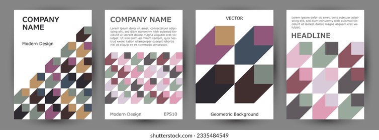 Architecture magazine front page template collection graphic design. Bauhaus style material front page mockup collection vector. Tile geometric shapes texture A4 cover design