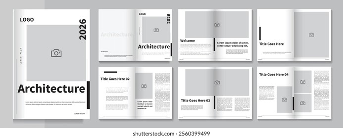 Architecture Magazine Layout Template Design, Minimal Clean Design