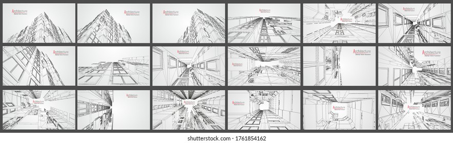 Architecture modern business buildings white grid. building design abstract architecture background vector illustration. construction structure in modern perspective 3d drawing. City office exterior.