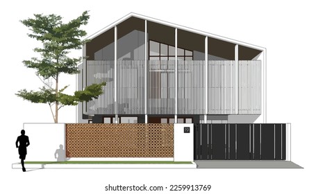 Architecture of modern house. architecture drawing Building exterior of contemporary villa. Private real estate. Colored flat graphic vector illustration isometric building on background
