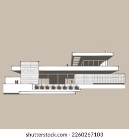 Architecture of modern house. architecture drawing Building exterior of contemporary villa. Private real estate. Colored flat graphic vector illustration isometric building on background
