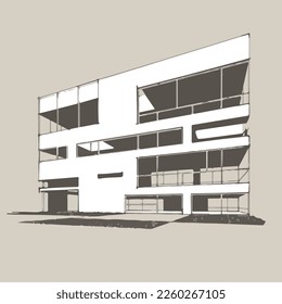Architecture of modern house. architecture drawing Building exterior of contemporary villa. Private real estate. Colored flat graphic vector illustration isometric building on background
